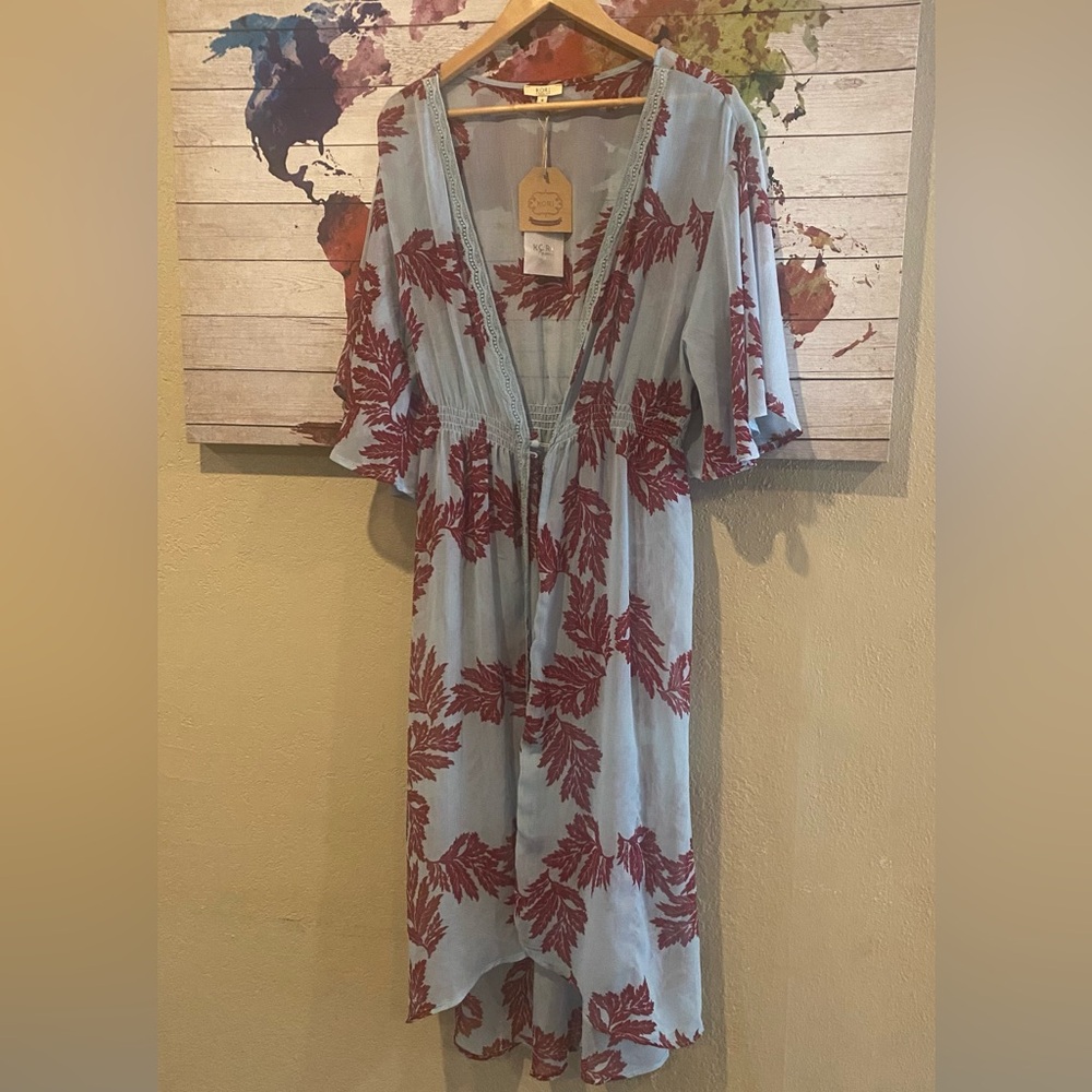 Kori Blue Garment with Red Leaf Pattern